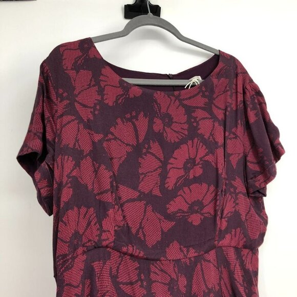Signal Clothing maroon short sleeve midi floral winetasting Dress Danish  EU 40 - Picture 3 of 14